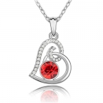 Women Heart Pendant Necklace with Red Stone and Cubic Zirconia