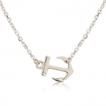 Sterling Silver Sideways Anchor Pendant Necklace (14 Inches)