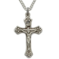 1 1/8 Sterling Silver Crucifix Necklaces in a Budded Ends Design on 18 Chain