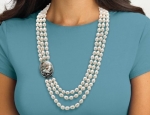 PalmBeach Jewelry 49621 Genuine Cultured Freshwater Pearl and Black Mother-Of-Pearl Cameo Triple-Strand Necklace 28
