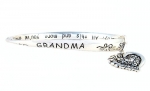 Bracelet - B151 - Bangle Style Engraved With Grandma Poem - Sometimes the Best Things.. + Heart & Crystal Charm ~ Silver Tone Metal (68mm)