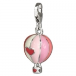 SilberDream Charm pink and white enameled hot-air balloon, 925 Sterling Silver Charms Pendant with Lobster Clasp for Charms Bracelet, Necklace or Earring FC672