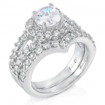 Sterling Silver Cubic Zirconia CZ Wedding Engagement Ring Set Sz 5