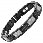 Willis Judd Mens Black Titanium Magnetic Bracelet With Silver Carbon Fiber In Black Velvet Gift Box + Free Link Removal Tool