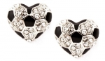 Sparkling Crystal Embellished Heat Shaped Silver Tone Soccer Ball Stud Earrings Fashion Jewelry