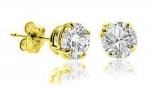 3 Cttw. Authentic Stud Earrings Sterling Silver 14-k Gold Plated Comes in a Gift Box & Special Pouch