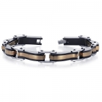 Smooth and Stylish: Mens Rose Plated Stainless Steel and Black Ceramic Link Bracelet