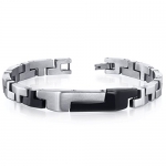 Mens Brushed and Black Plated T Link Stainless Steel Bracelet