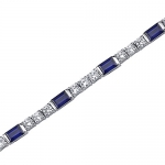 Created Blue Sapphire Bracelet Sterling Silver Baguette Cut CZ Accent