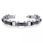 Distinguished Class Mens Brushed Stainless Steel and Ceramic Diamond Pattern Bracelet