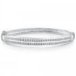 Sterling Silver Cubic Zirconia Hinged Bangle 2 Row