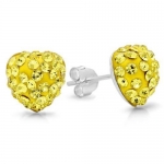 Yellow Color Crystal Heart Stud Earrings Sterling Silver 3 Ctwt