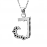 Men's Sterling Silver Alphabet Initial Letter J Black Diamond Pendant Necklace-0.07carat