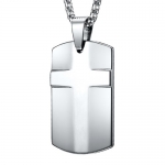 Mens Cross Tungsten Dog Tag Pendant Steel Necklace Chain