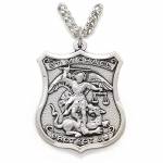 Sterling Silver 1 1/8 Shield Engraved St. Michael Medal on 24 Chain