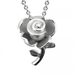 Rose Flower Diamond Pendant Necklace in Sterling Silver (GH, I1-I2, 0.12 carat)