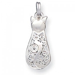 Sterling Silver Fancy Cat Charm with Filigree Design