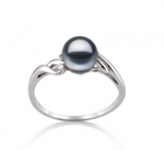 PearlsOnly Andrea Black 6.0-6.5mm AAAA Freshwater 14K White Gold Cultured Pearl Ring Ring-Size-6
