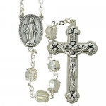 7mm Crystal Glass Capped Beads on 35 Rosary with Silver Plated Crucifix and Center