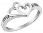 Diamond Double Heart Promise Ring in Sterling Silver, Size 5.5
