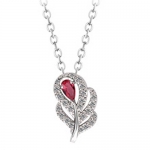 PlusMinus Fashion Leaves Pendant Zicron Studded Beauty Necklaces White Gold For Girls Red