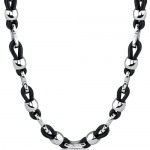 Cool and Casual: Stainless Steel and Rubber Fancy Link Necklace for Men