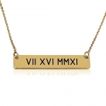 Roman Numeral Bar necklace Personalized Name Necklace Sterling Silver 18k Gold Plated- Custom Made Any Name (14 Inches)