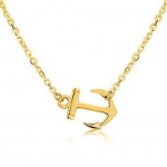 Gold Sideways Anchor Pendant Necklace 18k Gold Plated Over Sterling Silver (14 Inches)