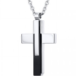 Multi-Layered Black Accent Polished Stainless Steel Cross Pendant With 22 inch Chain
