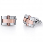 Mens Stainless Steel Cuff Links with Rose Color Rivet Accents on Black Cord Necklace