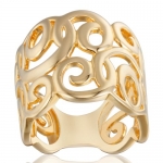 18k Gold Over Sterling Silver Romantic Scrollwork Wide-Band Ring; size 9.0