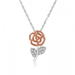 Sterling Silver and 14K Rose Gold Diamond Flower Pendant (1/10ct tw)