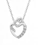Journey Diamond Mother and Child Heart Pendant Necklace in Sterling Silver