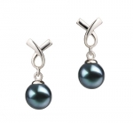 PearlsOnly Riley Black 6.5-7.0mm AA Japanese Akoya Sterling Silver Cultured Pearl Earring Set