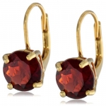 Gold Plated Sterling Silver 8mm Round Lever Back Garnet Earrings