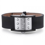 Mens Stainless Steel and Leather Gothic Bracelet Wristband with Rivet Accents