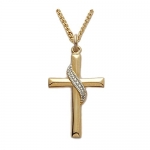 14k Gold Plated Sterling Silver 7/8 Two Tone Cross with Sash Necklace on 18 Chain
