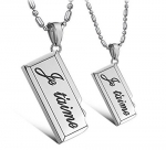 Je Taime  I Love You  Stainless Steel 2 Piece Couple Lovers Necklace heart Pendant Set 22 Chains