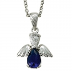 Sterling Silver 5/8 Sapphire September Birthstone Angel Wing Necklace on 18 Chain