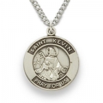 Sterling Silver 5/8 Round St. Kevin, Patron of Long Lifte Medal on 18 Chain