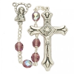 7mm Rose Colored Fire Polished Glass Beads and Madonna Center Rosary