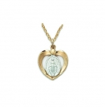 10k Gold Filled 5/8 Engraved 2-tone Heart Miraculous Medal on 18 Chain