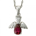 Sterling Silver 5/8 Ruby July Birthstone Angel Wing Necklace on 18 Chain