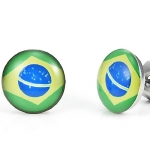 Dynamite Brazil Flag Stainless Steel Stud Earrings (10mm, Pair)