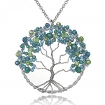 Handmade Silver Tree of Life Necklace Beaded w/ Crystal & Seed Beads, Fashion Jewelry For Women