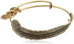 Alex and Ani Spiritual Armor Plume Rafaelian Gold Finish Bangle Bracelet, 7.75