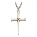 Sterling Silver 1 3/8 Polished Diamond Engraved Nail Cross Necklace with Rope on 24 Chain