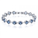 12.00 ctw weight Princess Cut London Blue Topaz Gemstone Bracelet in Sterling Silver Rhodium Nickel Finish