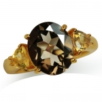 4.04ct. Smoky Quartz & Citrine 14K Gold Plated Sterling Silver Ring Size 9