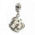 .925 Sterling Silver 3-D Crown Real White Fresh Water Pearl Dangle Bead For Pandora European Charm Bracelets